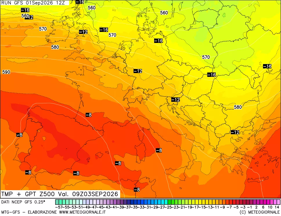 mappa 500 hPa Temp + GPT