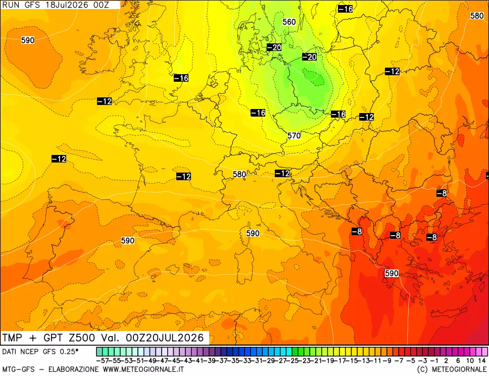 mappa 500 hPa Temp + GPT