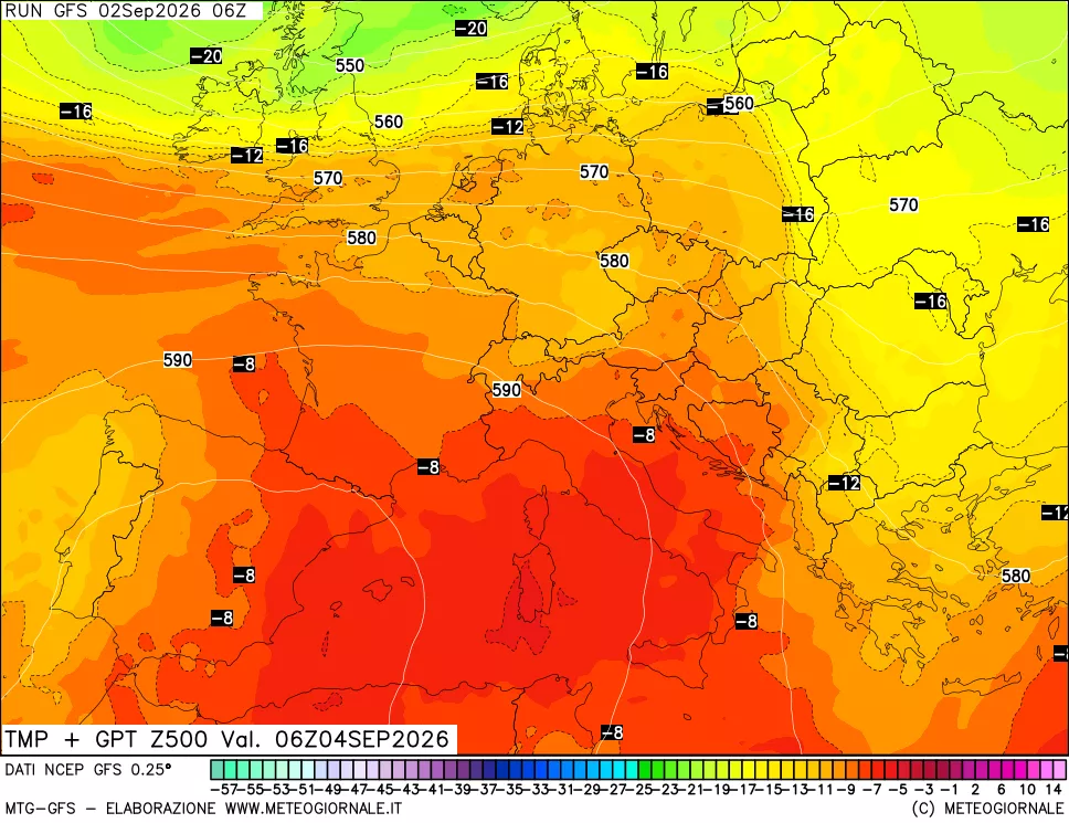 mappa 500 hPa Temp + GPT