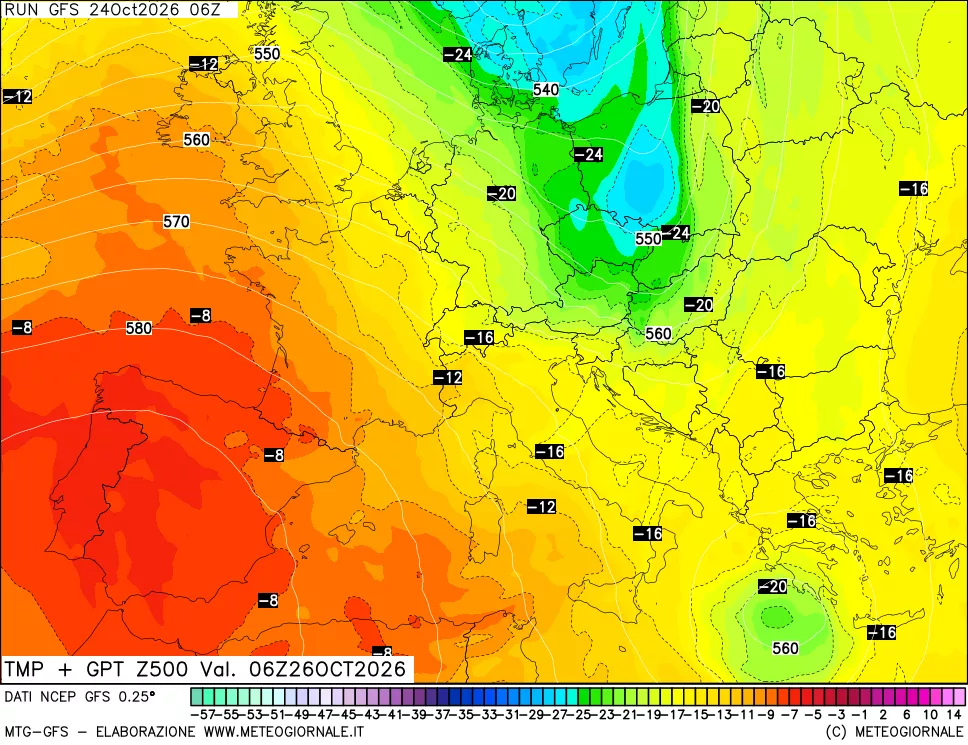 mappa 500 hPa Temp + GPT