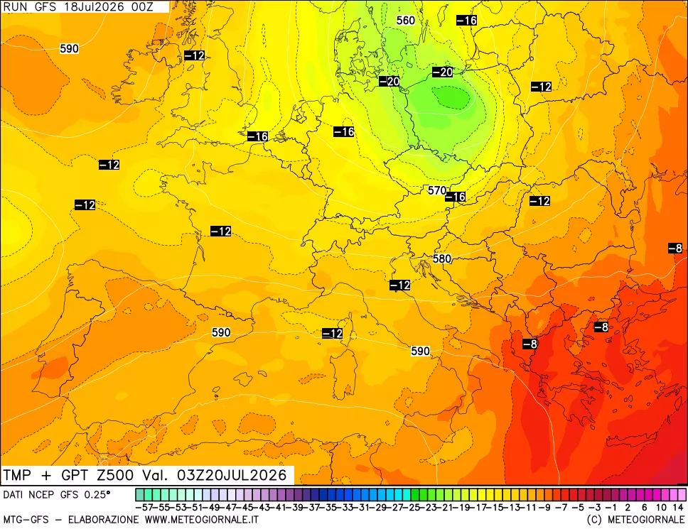 mappa 500 hPa Temp + GPT