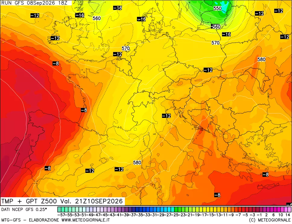 mappa 500 hPa Temp + GPT