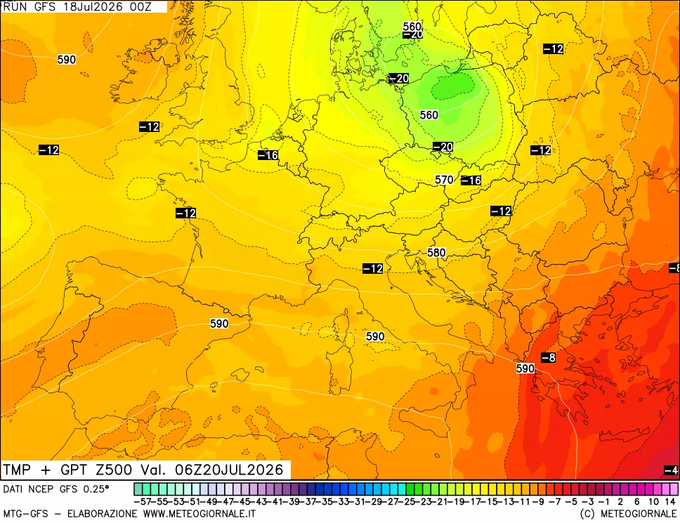 mappa 500 hPa Temp + GPT