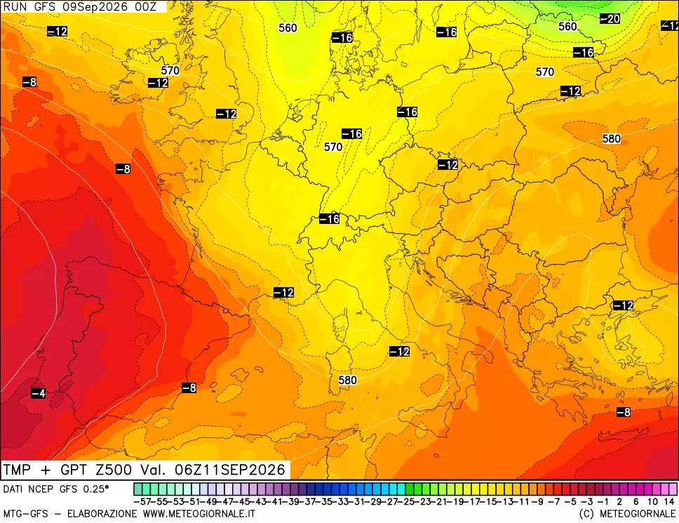 mappa 500 hPa Temp + GPT
