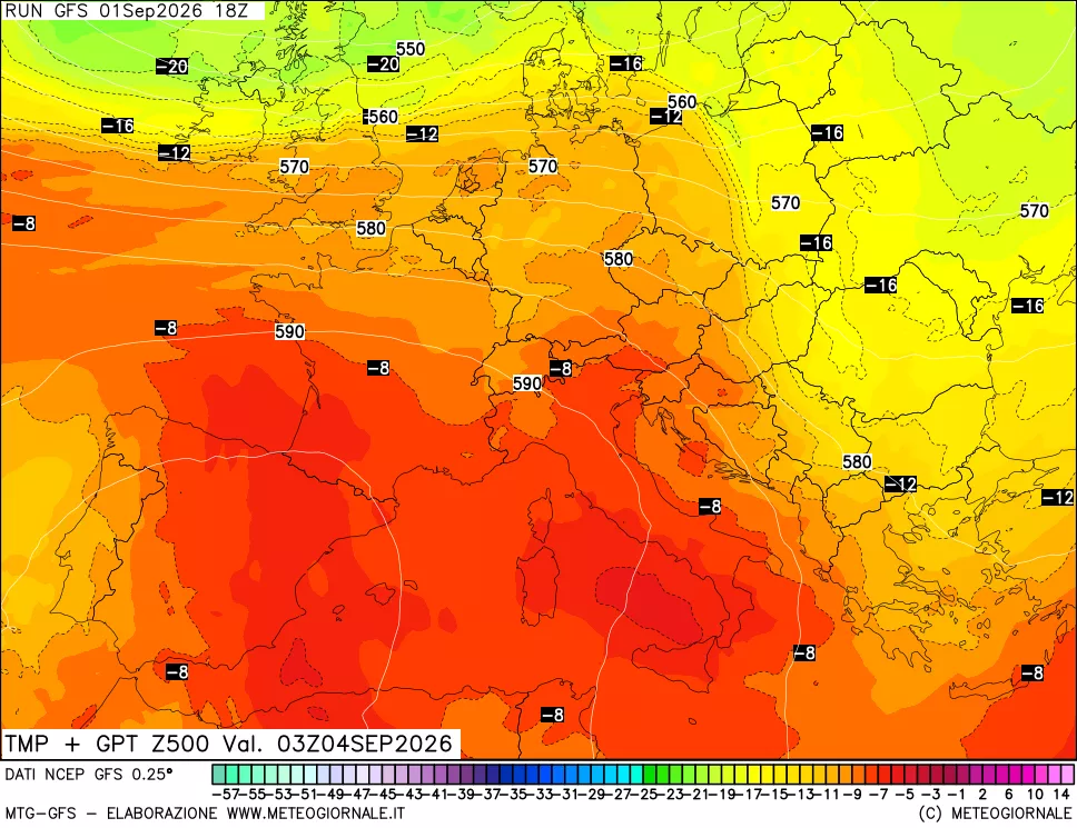 mappa 500 hPa Temp + GPT