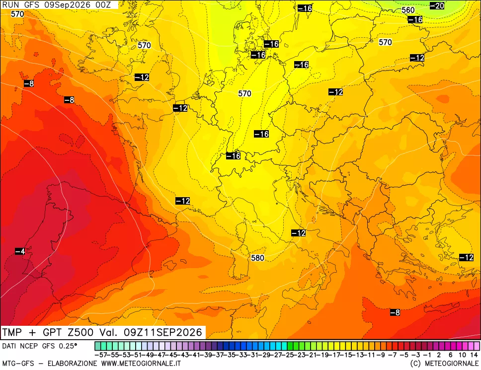 mappa 500 hPa Temp + GPT