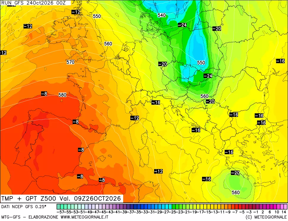 mappa 500 hPa Temp + GPT