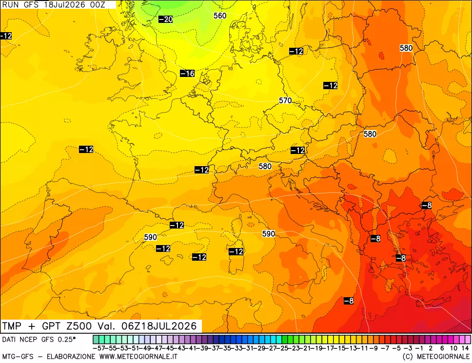 mappa 500 hPa Temp + GPT