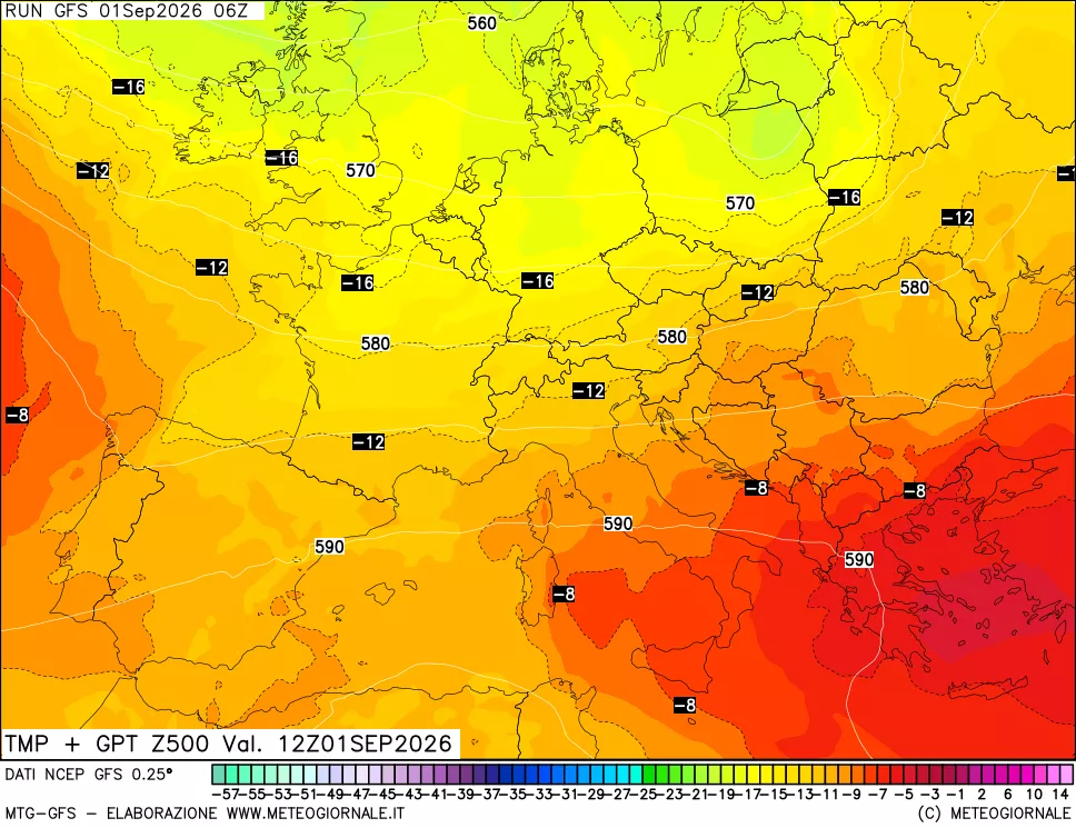 mappa 500 hPa Temp + GPT