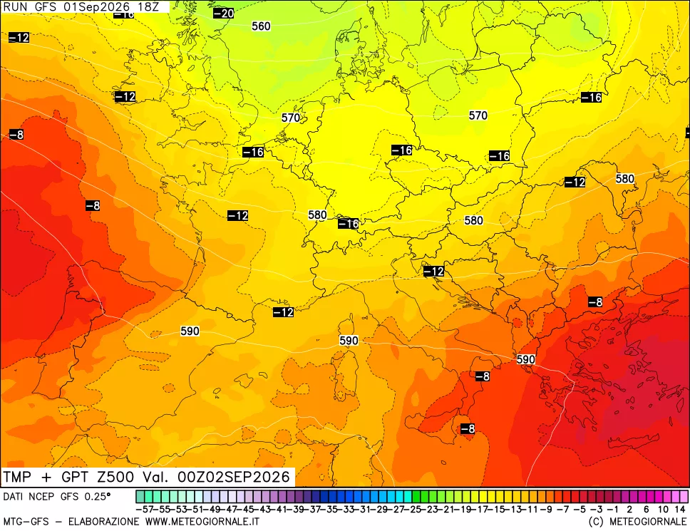 mappa 500 hPa Temp + GPT