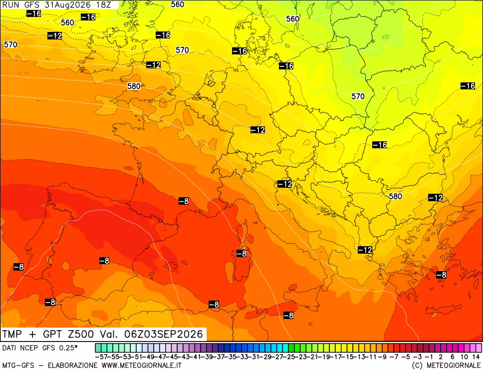 mappa 500 hPa Temp + GPT