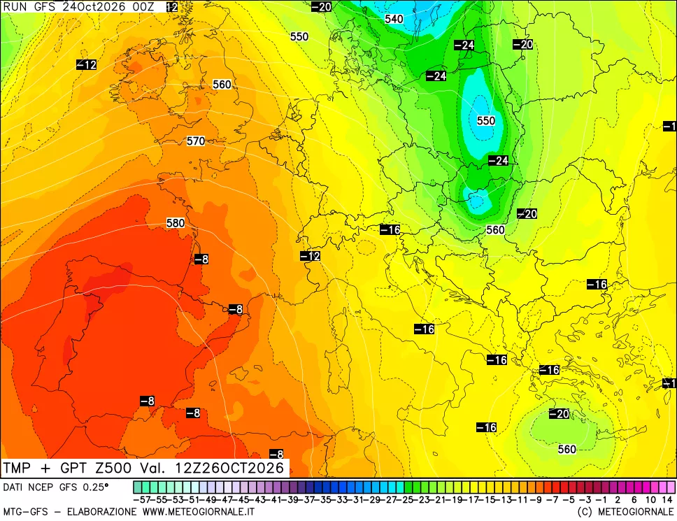 mappa 500 hPa Temp + GPT