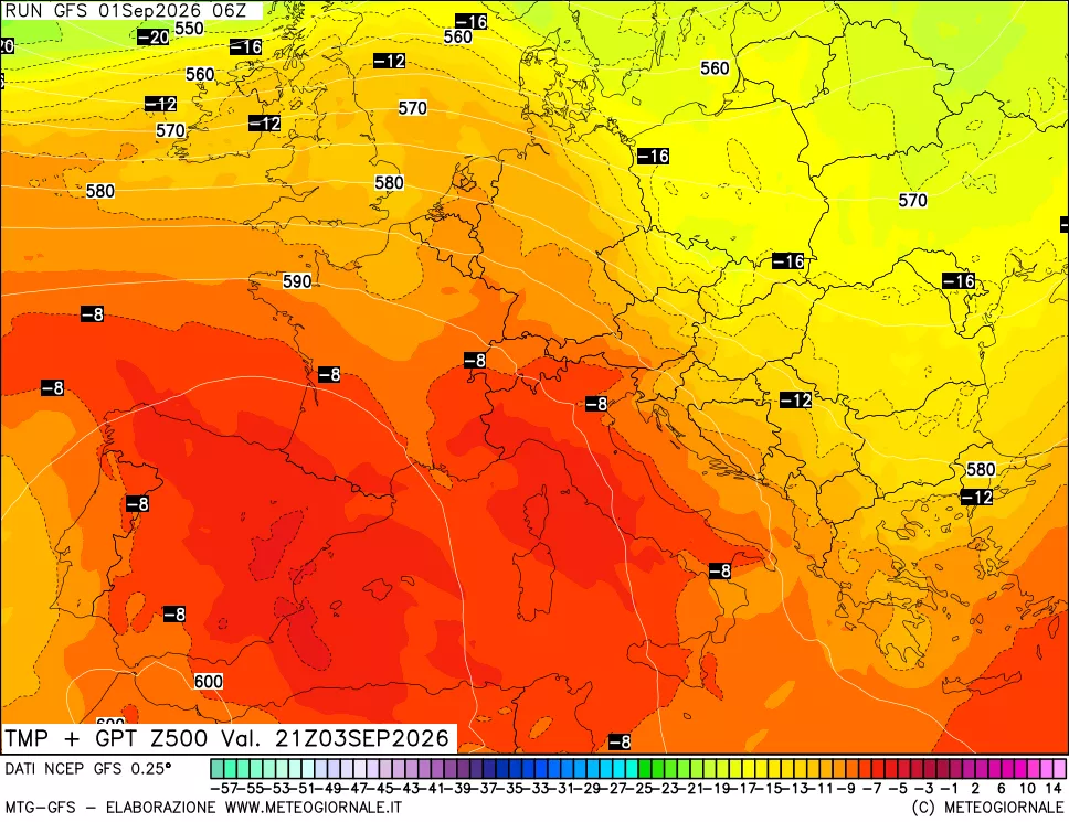 mappa 500 hPa Temp + GPT