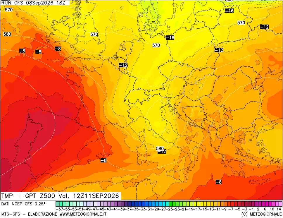 mappa 500 hPa Temp + GPT