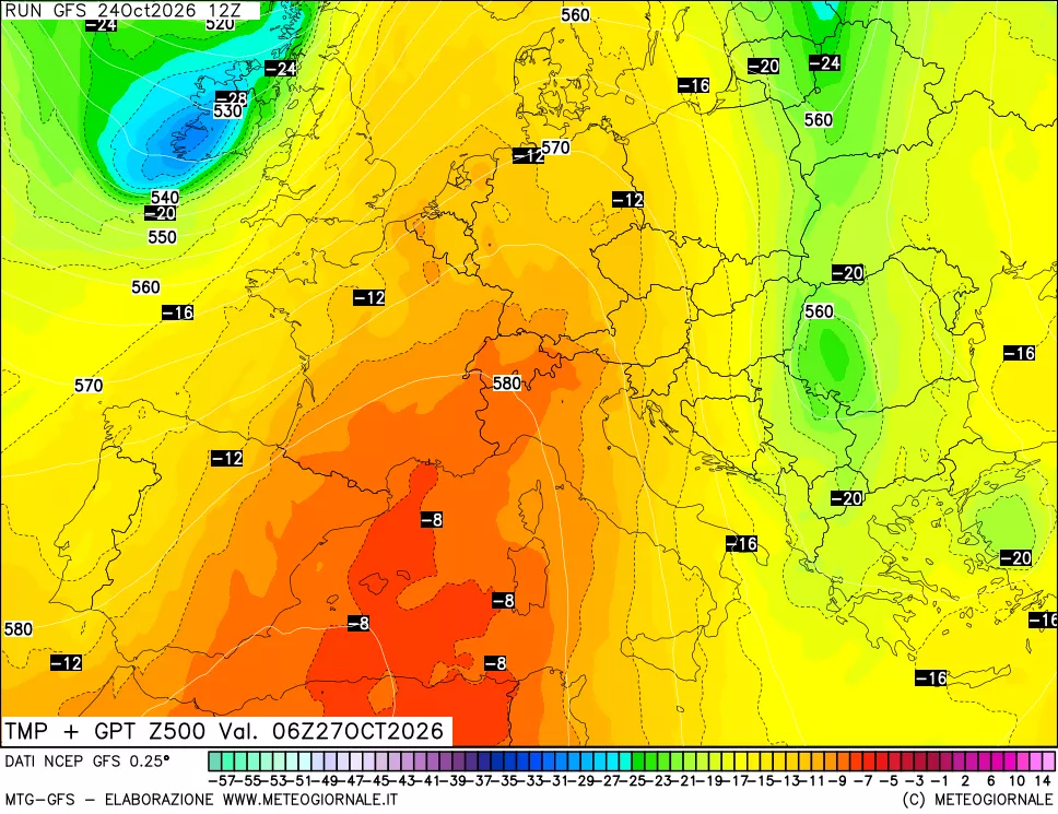 mappa 500 hPa Temp + GPT