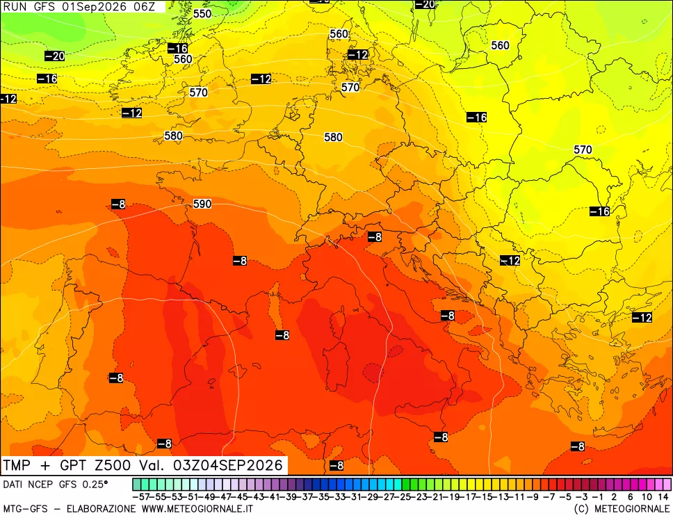 mappa 500 hPa Temp + GPT