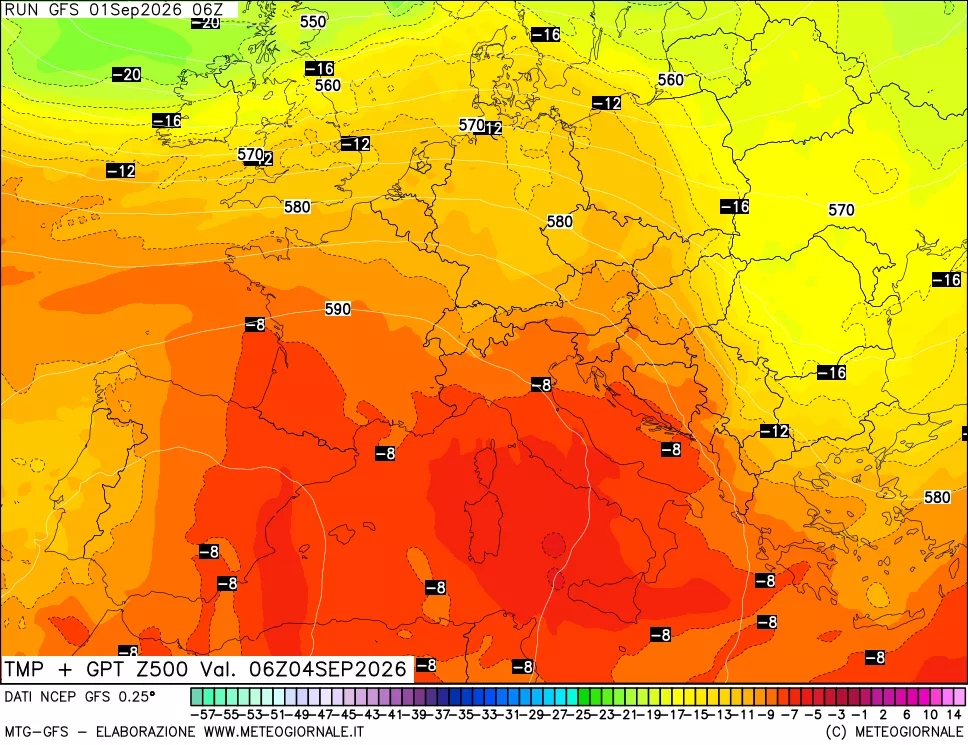 mappa 500 hPa Temp + GPT