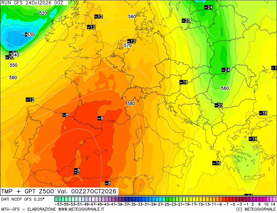 mappa 500 hPa Temp + GPT