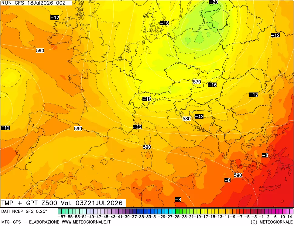 mappa 500 hPa Temp + GPT