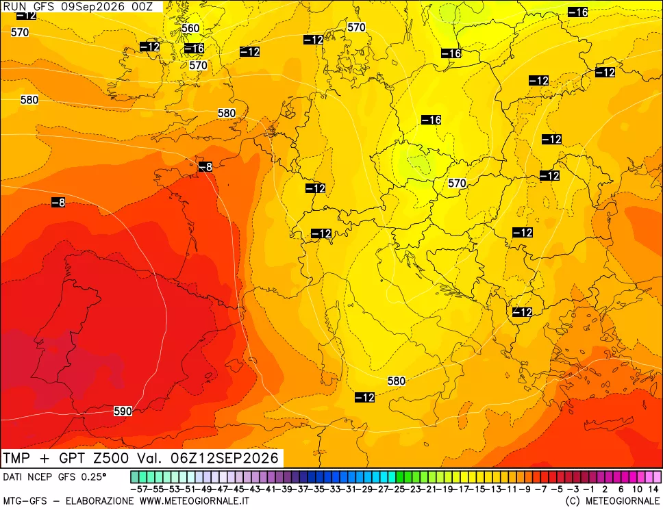 mappa 500 hPa Temp + GPT