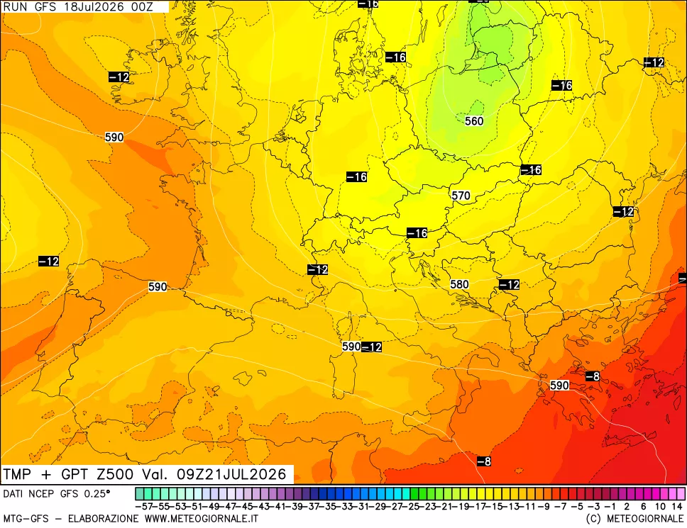 mappa 500 hPa Temp + GPT