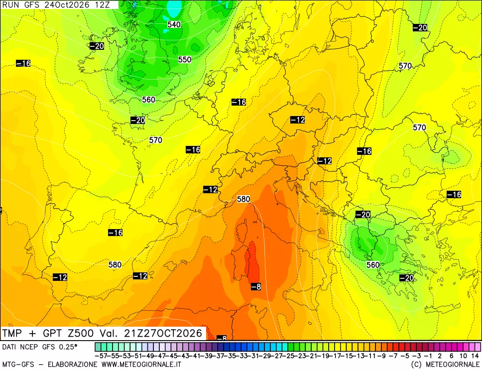 mappa 500 hPa Temp + GPT