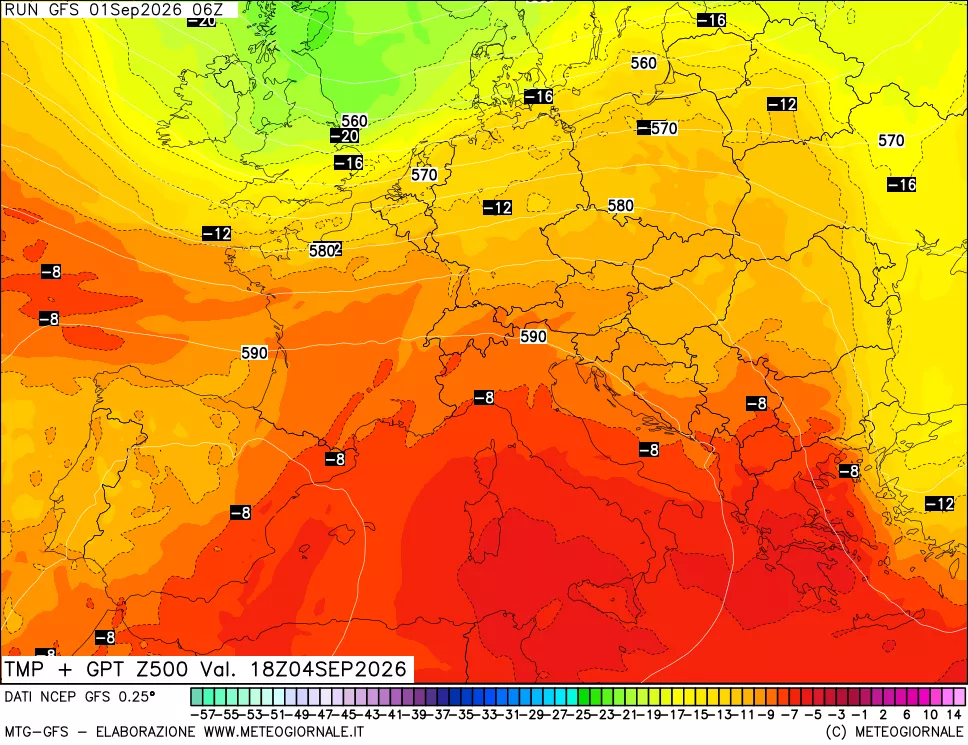 mappa 500 hPa Temp + GPT