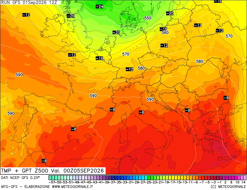 mappa 500 hPa Temp + GPT