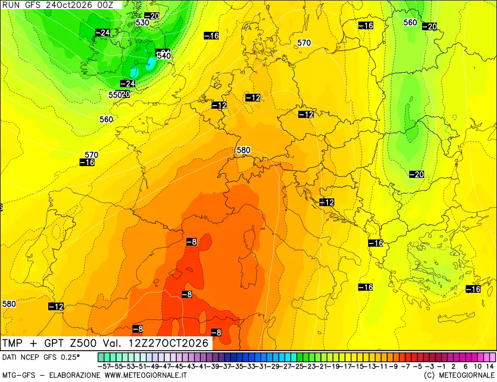 mappa 500 hPa Temp + GPT
