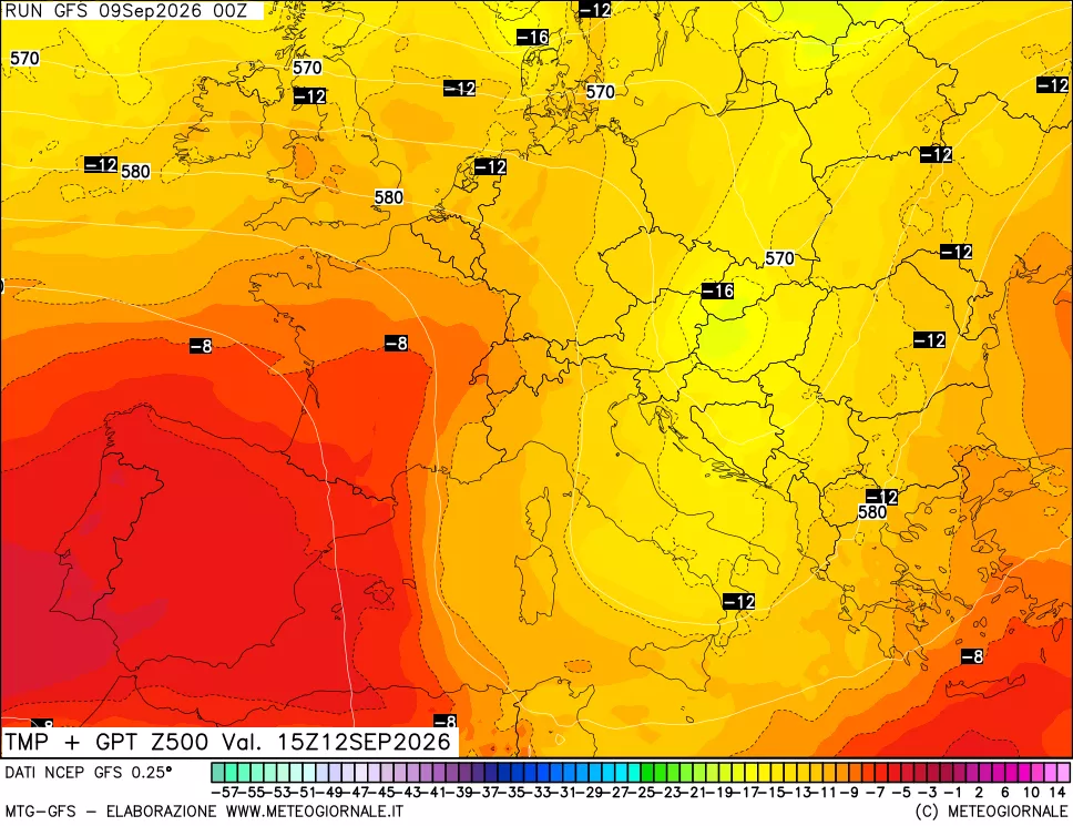 mappa 500 hPa Temp + GPT