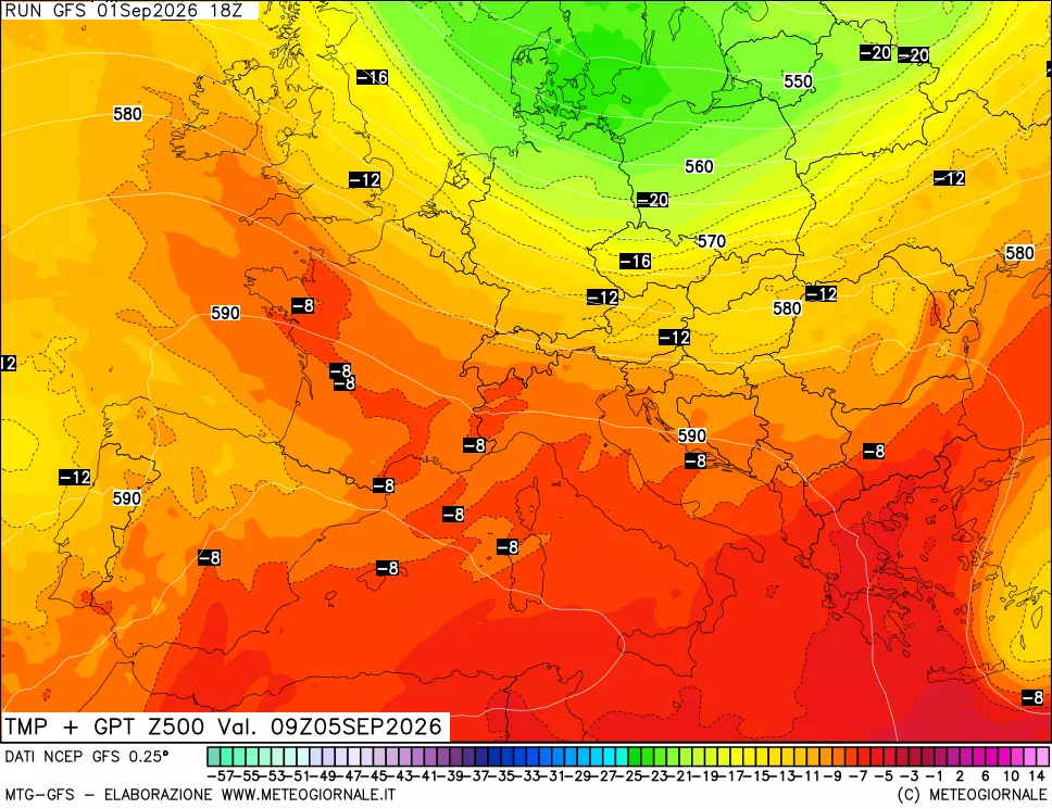 mappa 500 hPa Temp + GPT