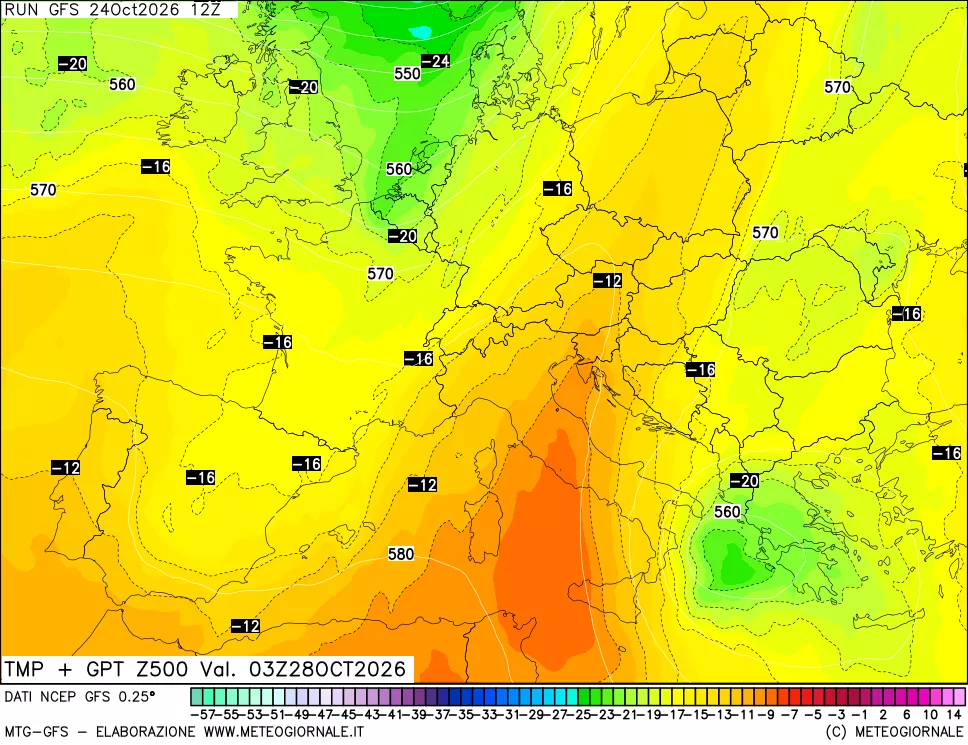 mappa 500 hPa Temp + GPT