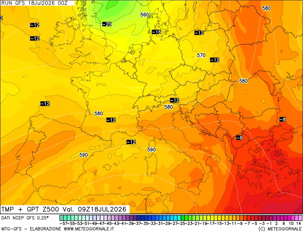 mappa 500 hPa Temp + GPT
