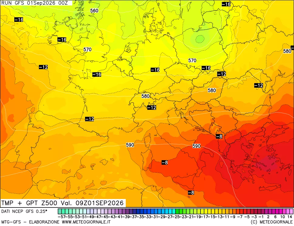 mappa 500 hPa Temp + GPT