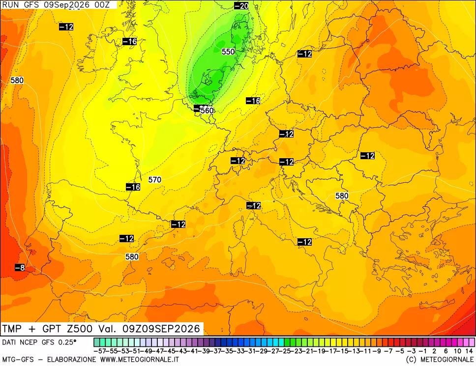 mappa 500 hPa Temp + GPT