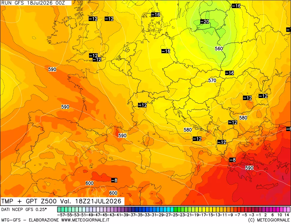 mappa 500 hPa Temp + GPT