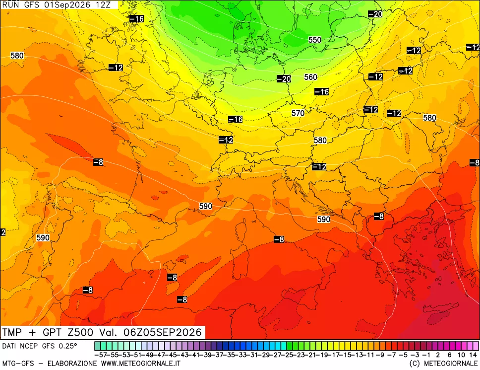 mappa 500 hPa Temp + GPT