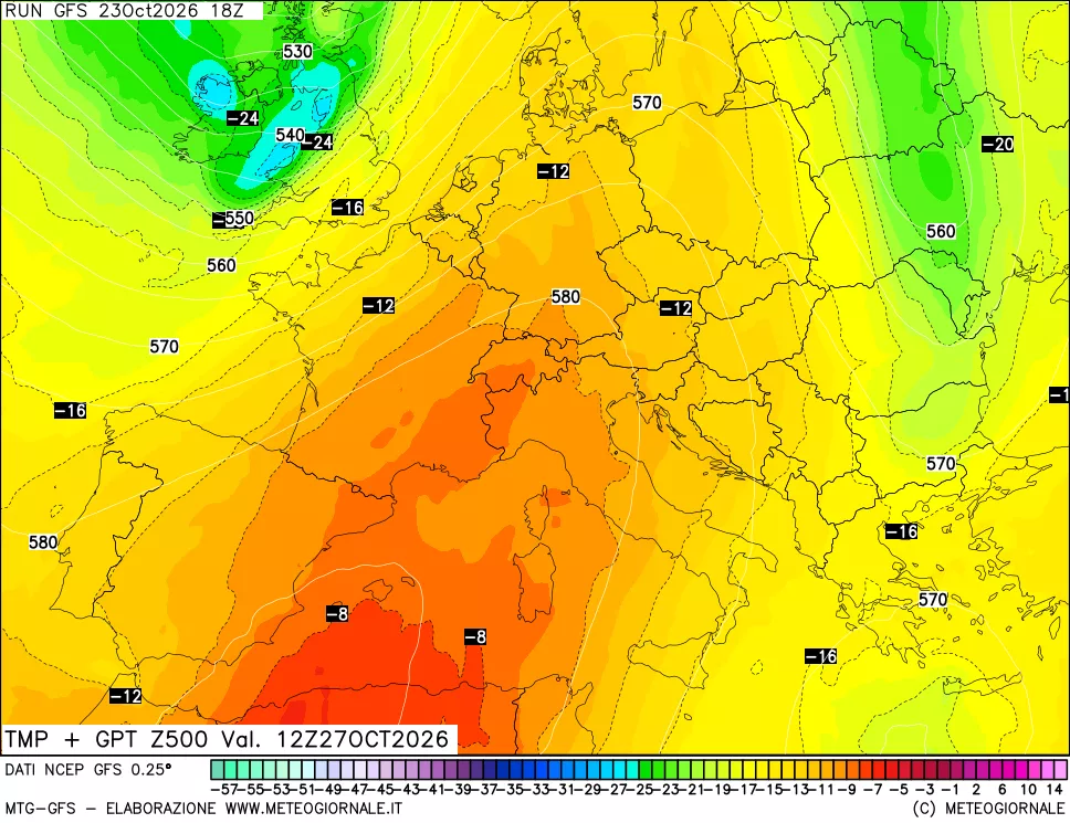 mappa 500 hPa Temp + GPT