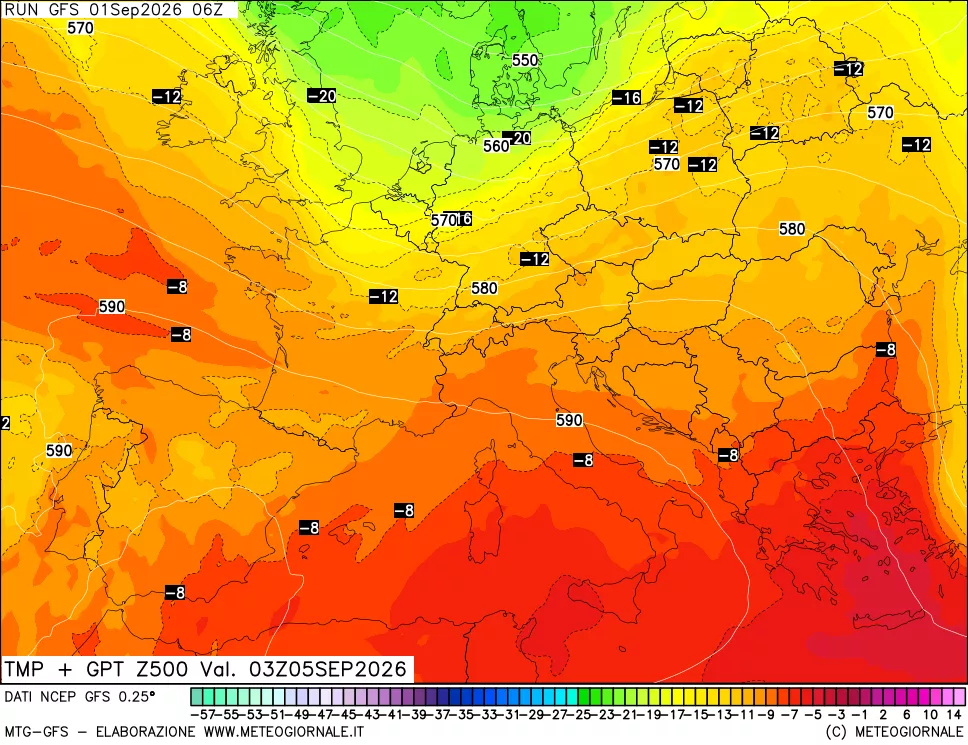 mappa 500 hPa Temp + GPT