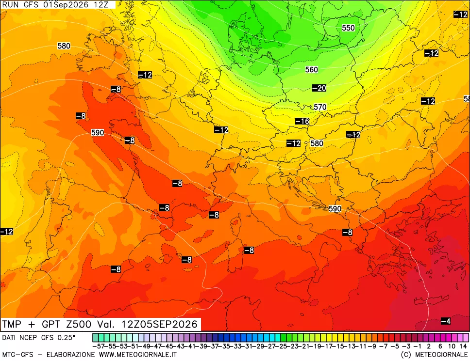 mappa 500 hPa Temp + GPT