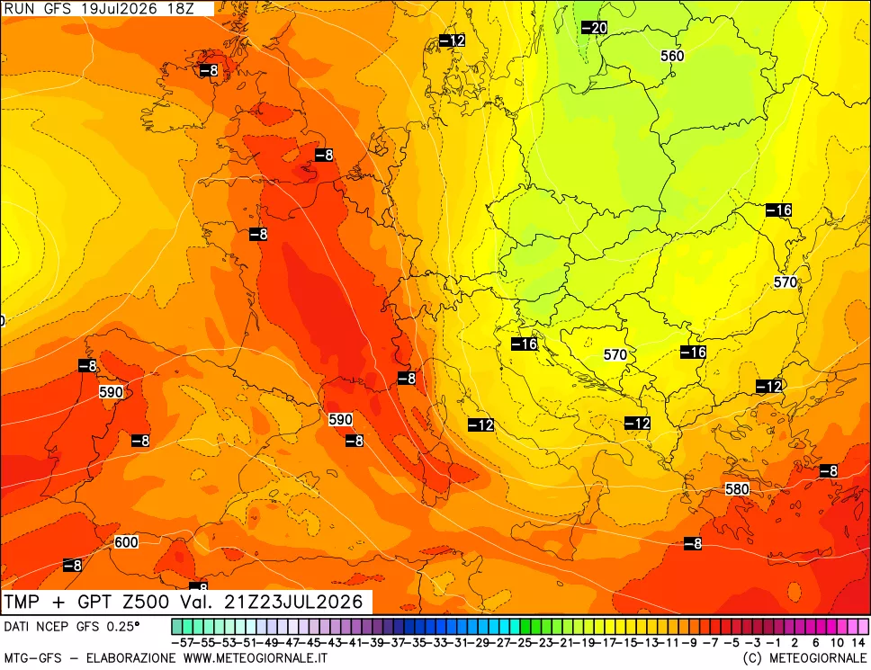 mappa 500 hPa Temp + GPT