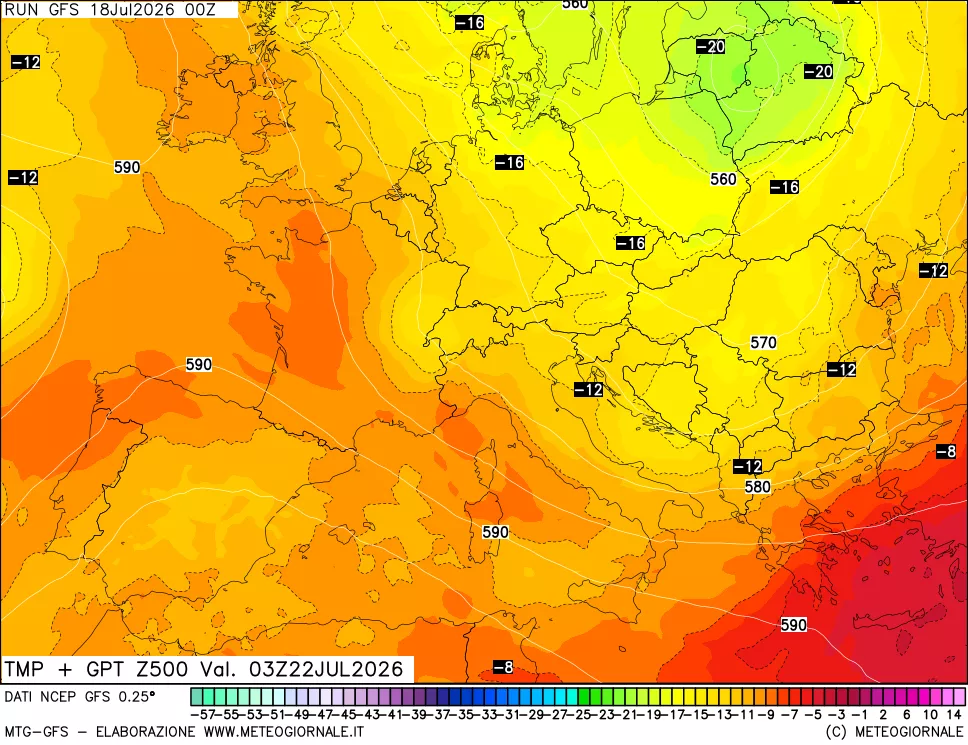 mappa 500 hPa Temp + GPT