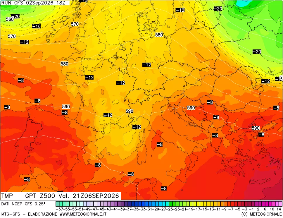 mappa 500 hPa Temp + GPT