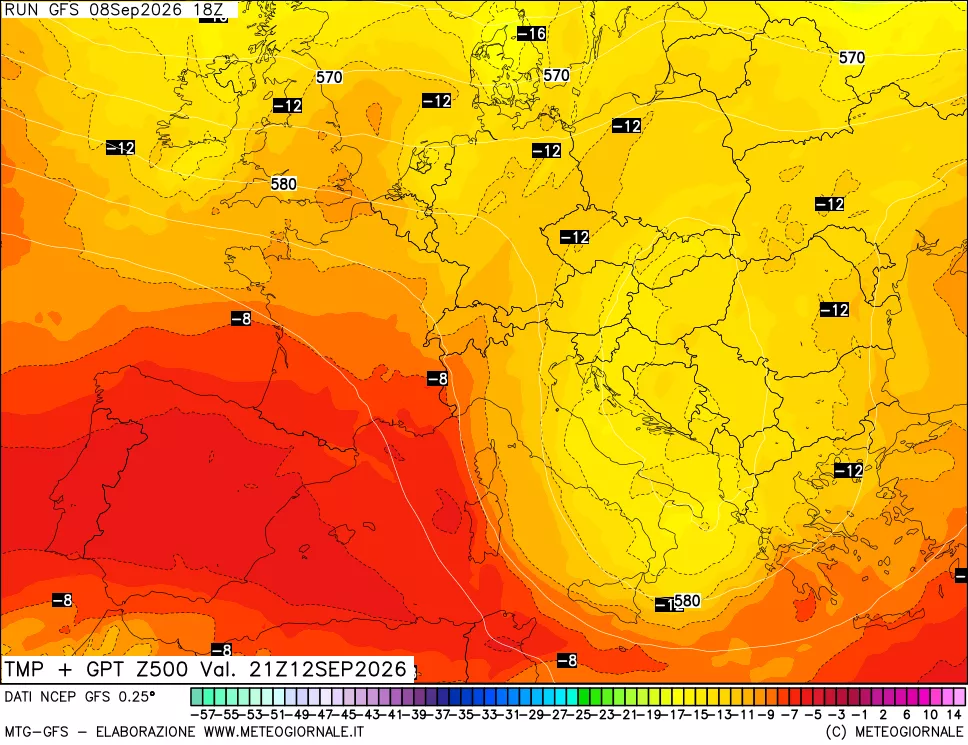 mappa 500 hPa Temp + GPT