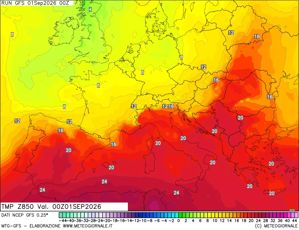 mappa 850 hPa Temp