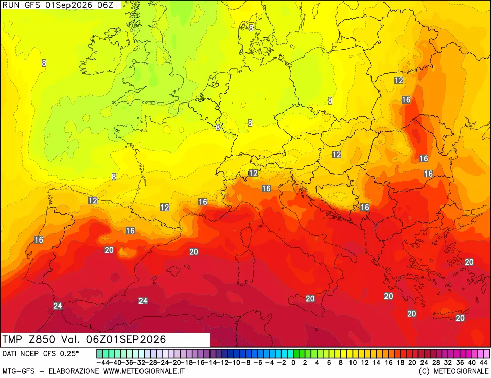 mappa 850 hPa Temp