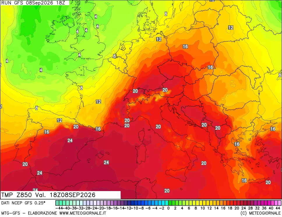 mappa 850 hPa Temp