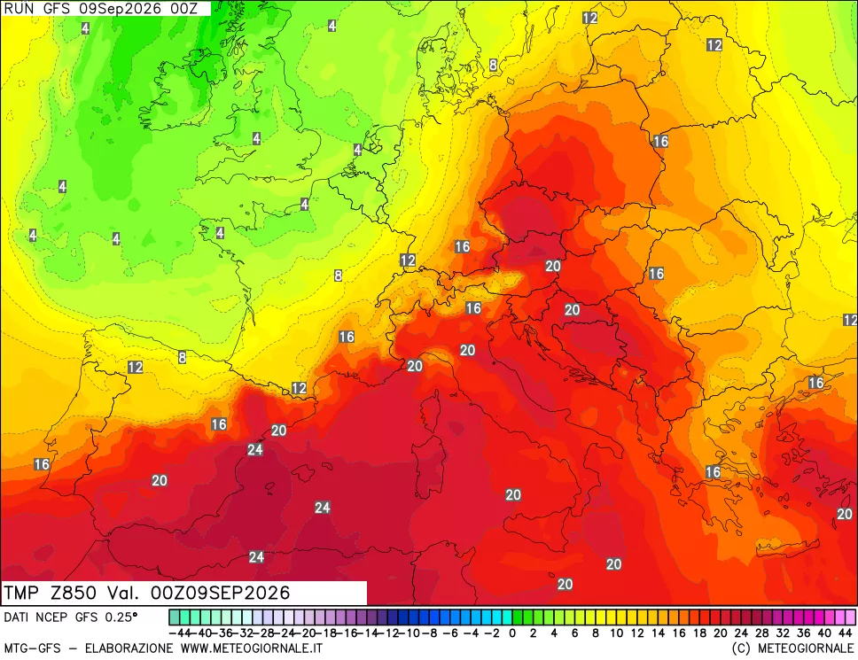 mappa 850 hPa Temp