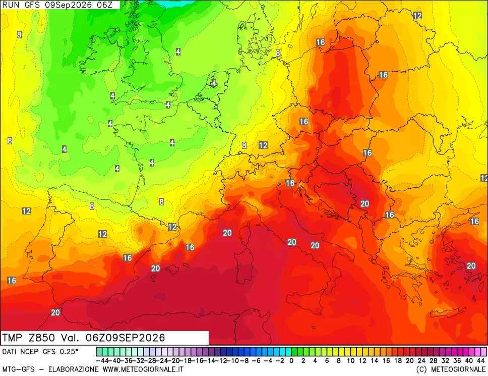 mappa 850 hPa Temp