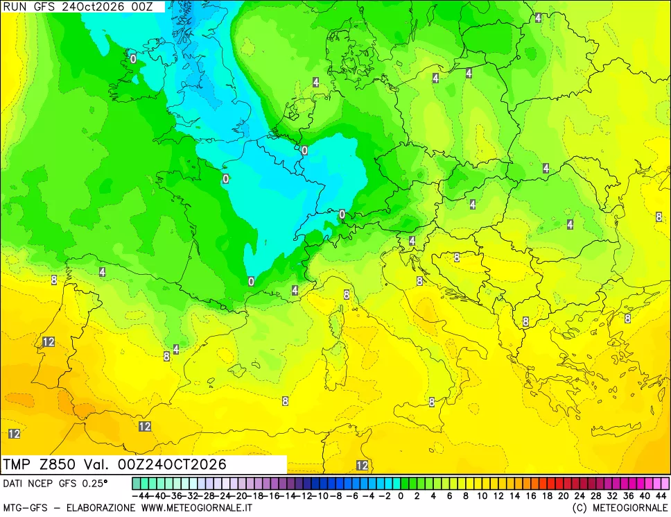 mappa 850 hPa Temp